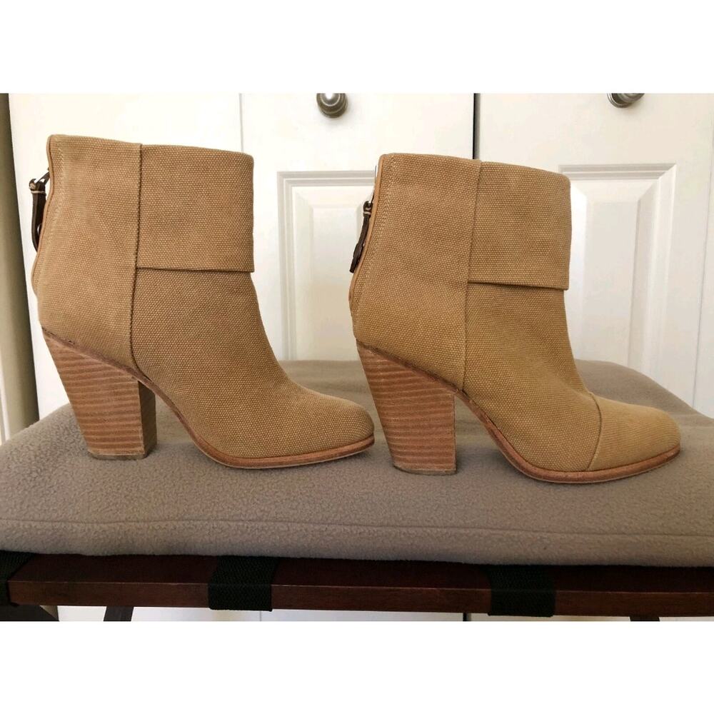 RAG & BONE Classic Newbury Tan Canvas Booties Sz EU40/US10 Equestrian Quiet Lux